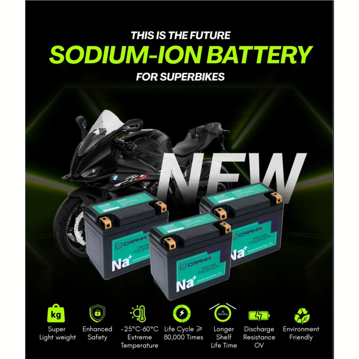 Crank1 Kawasaki Ninja ZX-4R (2023 Onwards) Sodium ION Factory Activated Battery - CRX10S - Crank 1