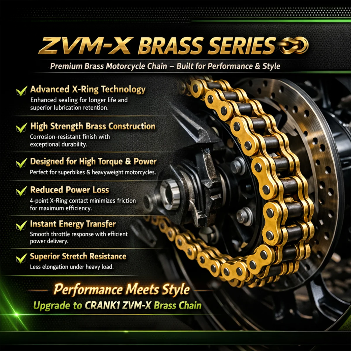 Crank1 Kawasaki Z800 (2013-2018) 520 Pitch ZVM-X 114L Chain - Gold