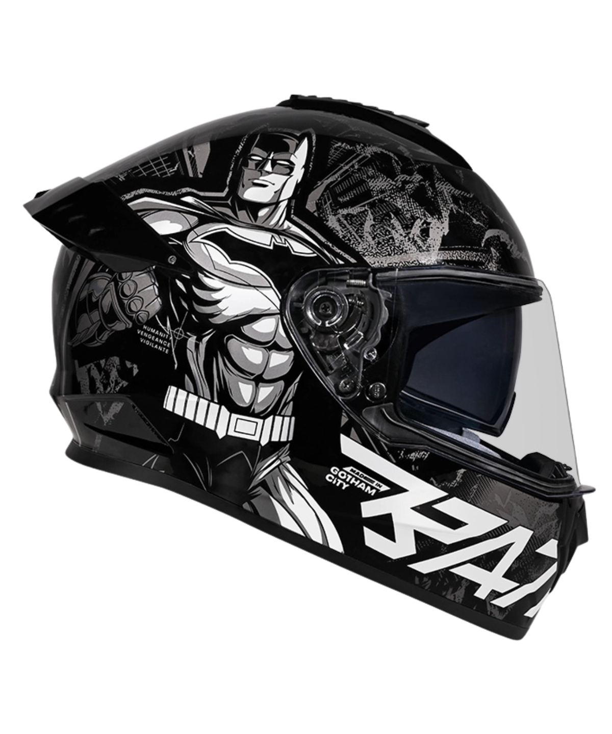 Studds Drifter Batman Edition Graphics Metallic Foil Helmet - Gloss Black Silver Grey N4 - Studds