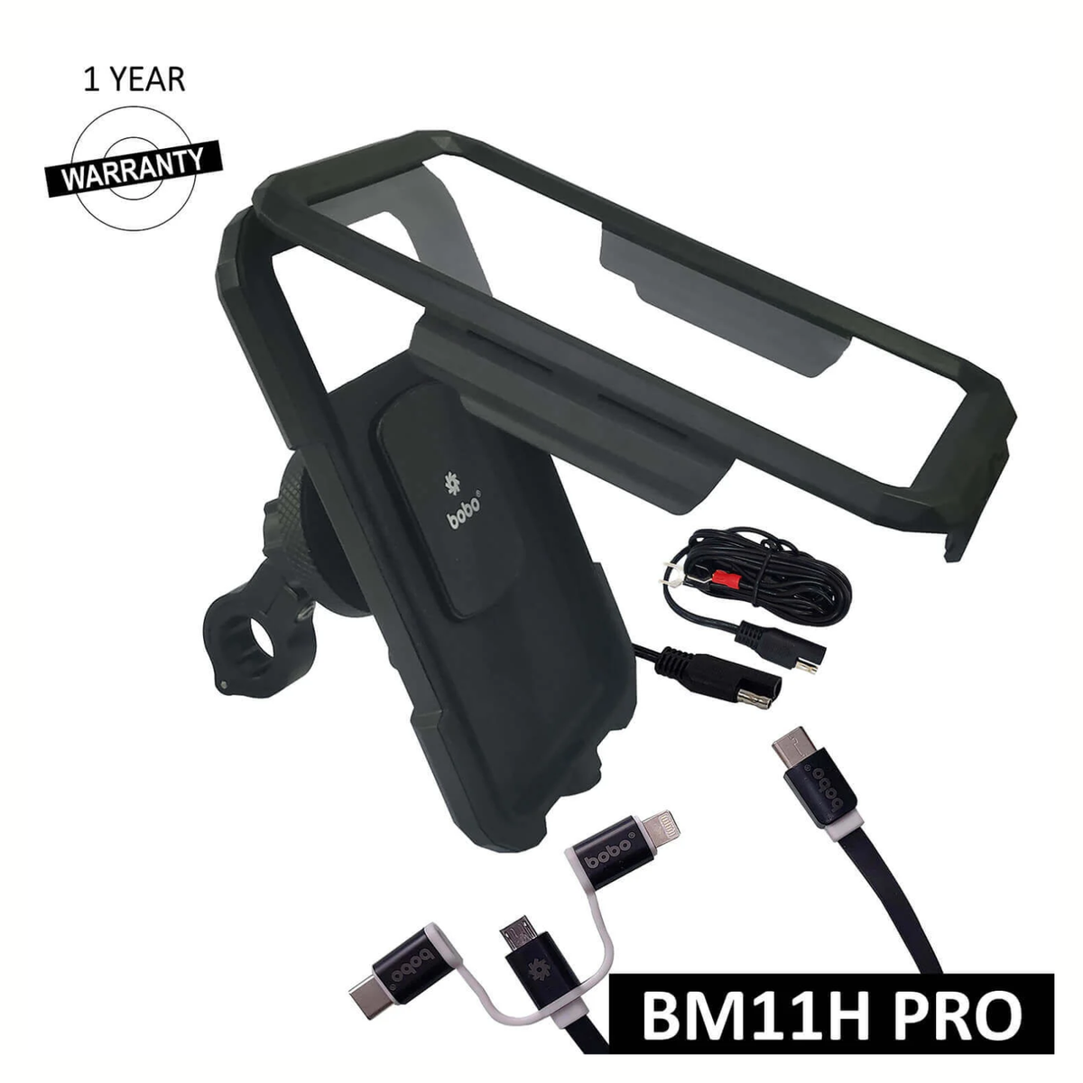 BOBO BM11H PRO Fully Waterproof Bike Phone Holder with Vibration Controller (with Fast 15W Wireless Charger and USB-C