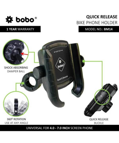 BOBO Quick Release Enhanced BM4 Bike Cycle Phone Holder Motorcycle Mobile Mount - Black - BM14