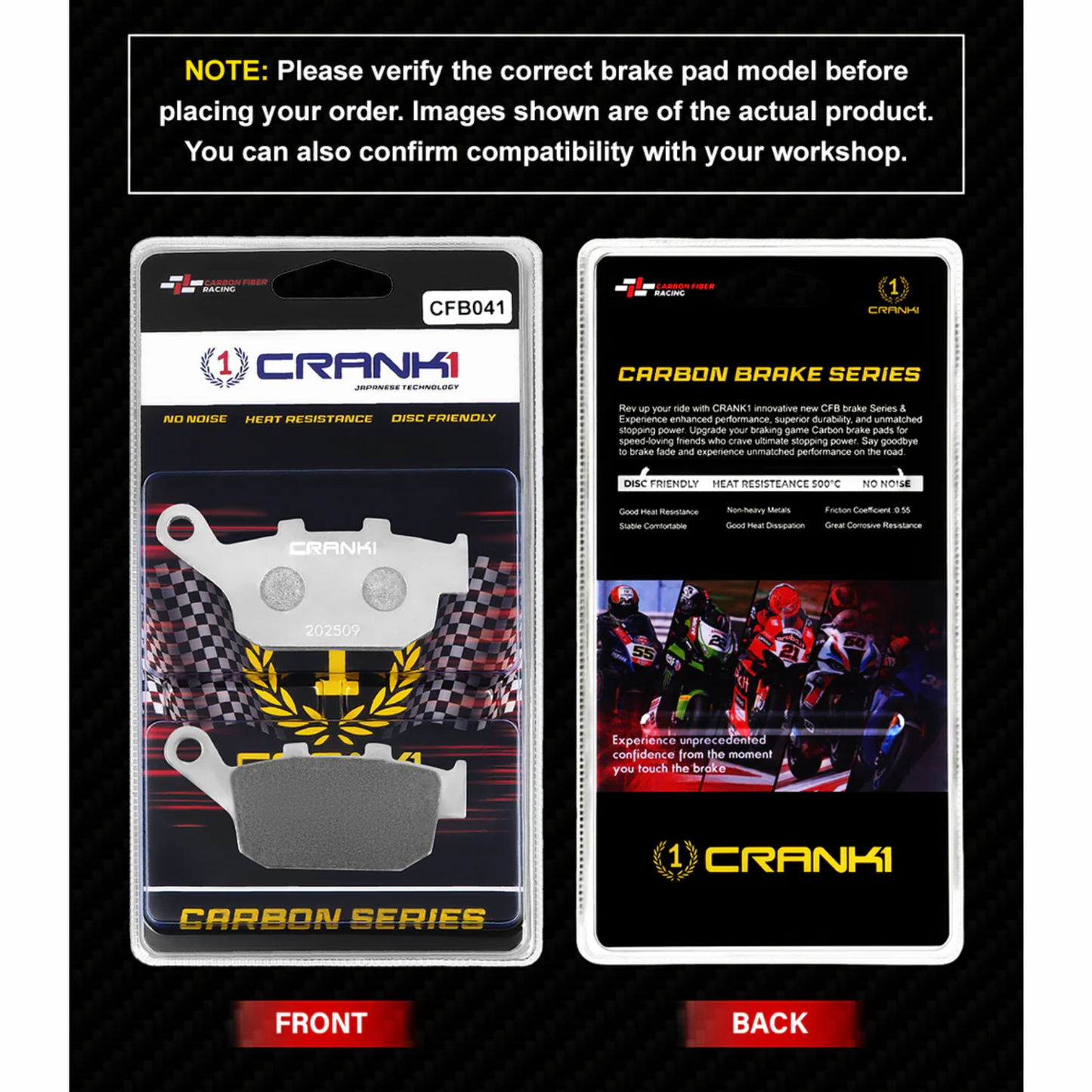 Crank1 Carbon Brake Pads for Zontes 350T Adventure (2023 Onwards)