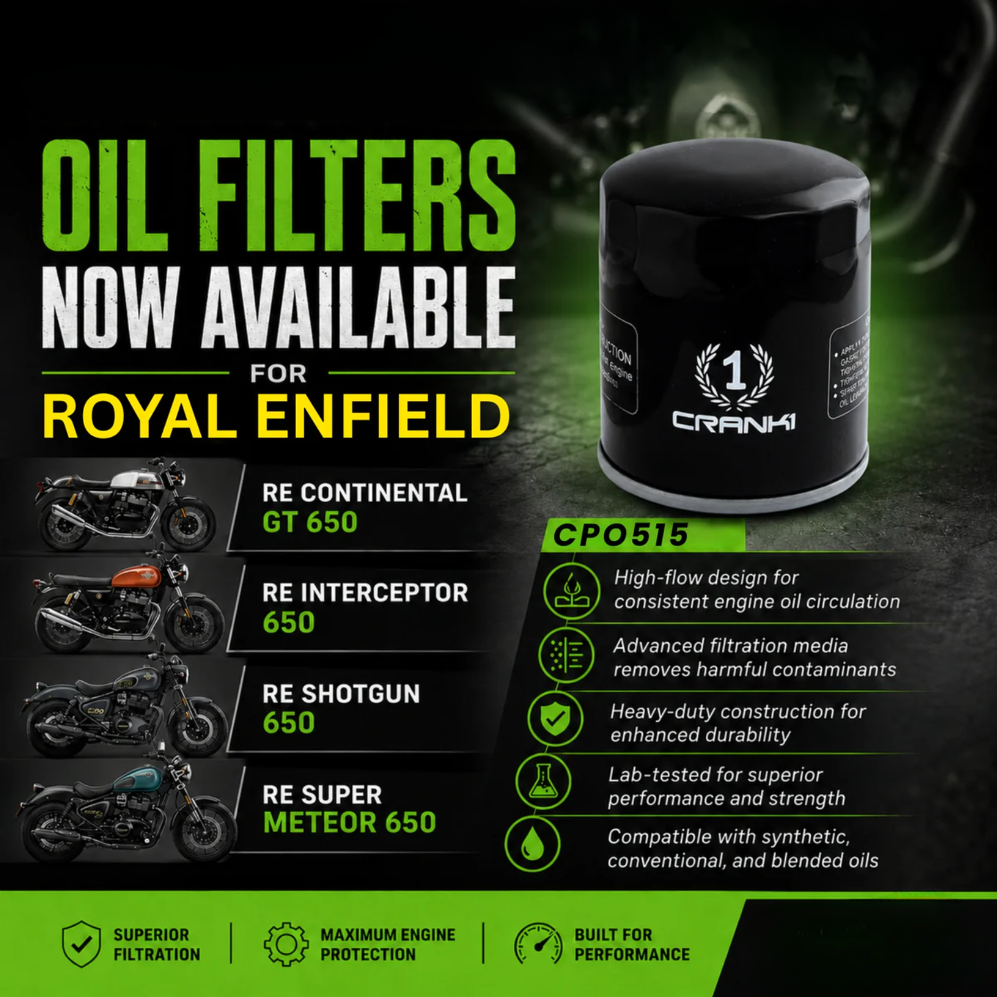Crank1 Performance Oil Filter for Royal Enfield Bear 650 (2024 Onwards) - CPO515
