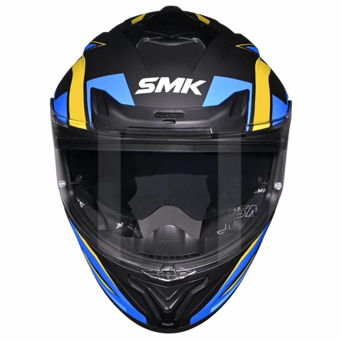 SMK Typhoon Azonix GRPS GL254 Full Face Helmet - Gloss Black Blue Yellow - SMK