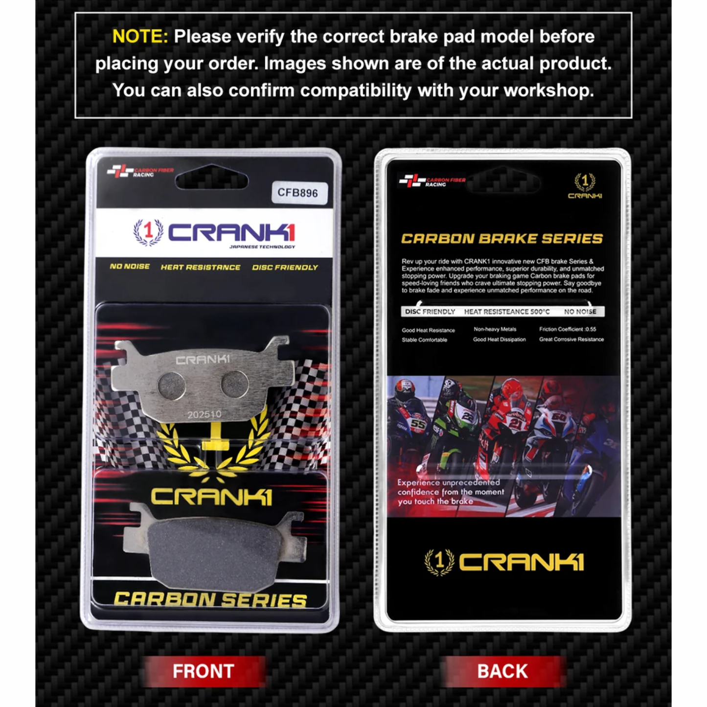 Crank1 Carbon Brake Pads for Benelli TNT 25 (2015 Onwards)