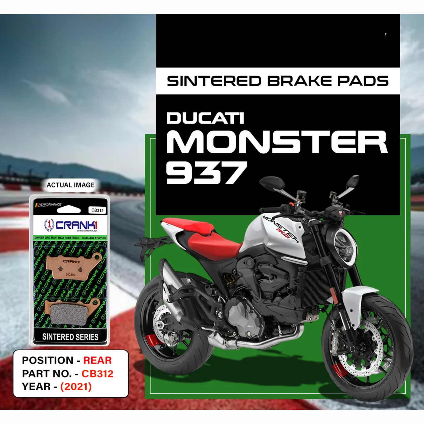 Crank1 Fully Sintered H2 Series Brake Pads for Ducati Monster 937 (2021)