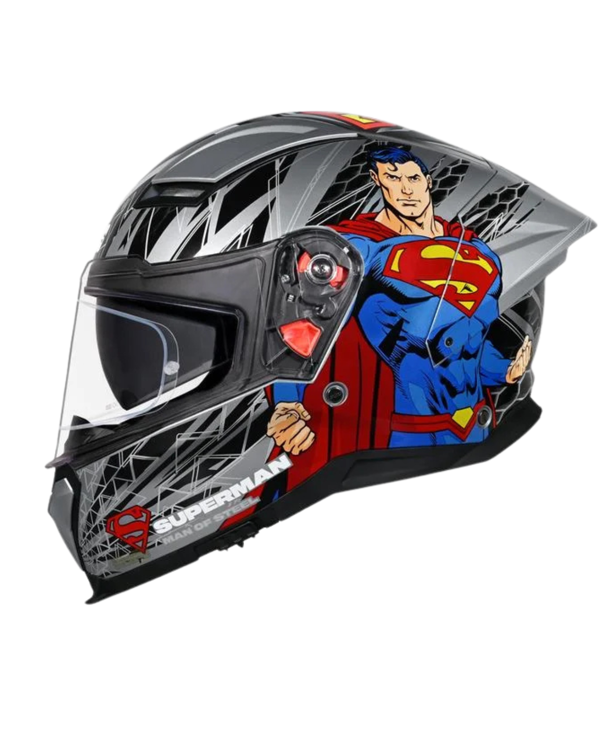 Studds Helios Superman Edition Graphics Helmet - Gloss Silver Blue N1 - Studds