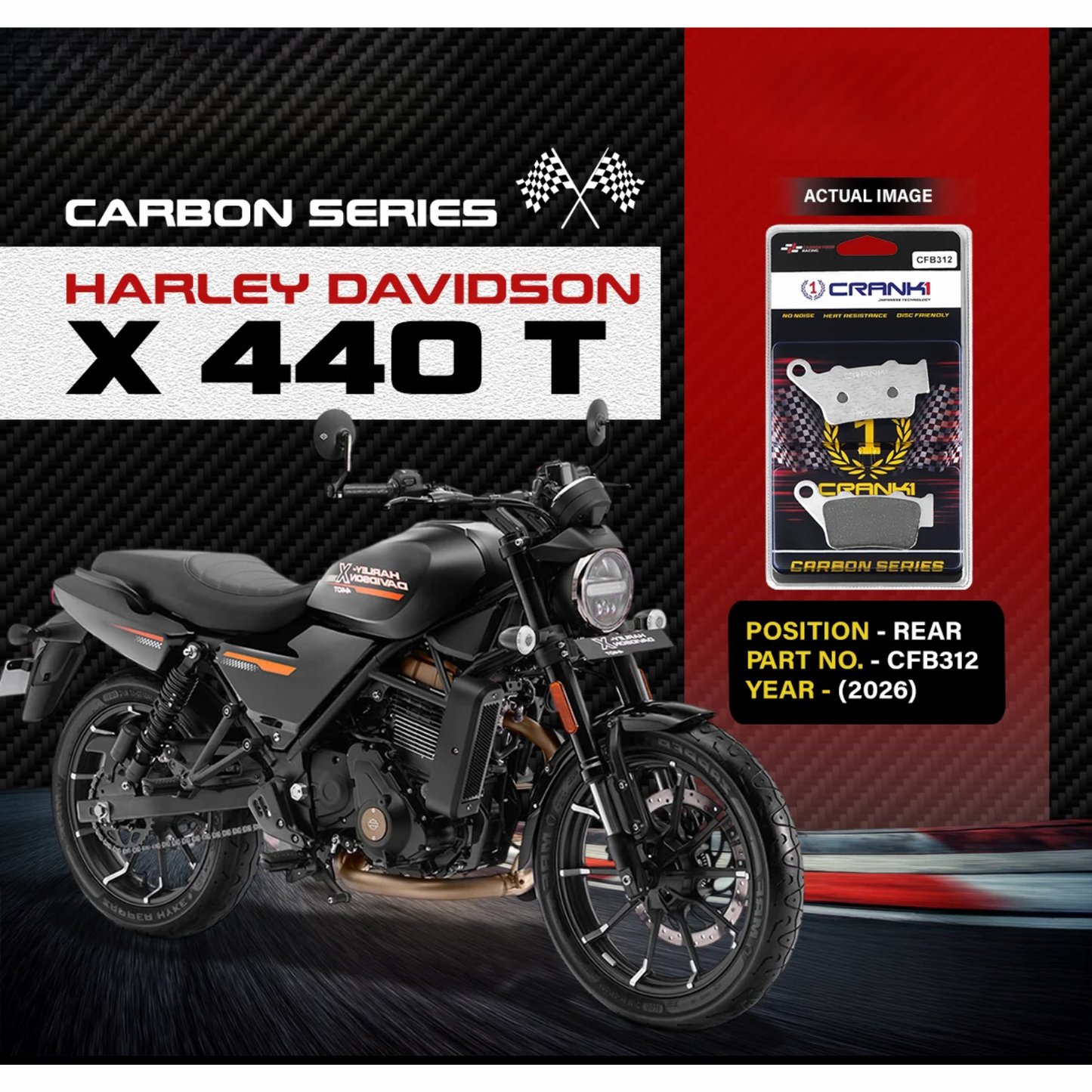 Crank1 Carbon Brake Pads for Harley Davidson X 440 T (2026)