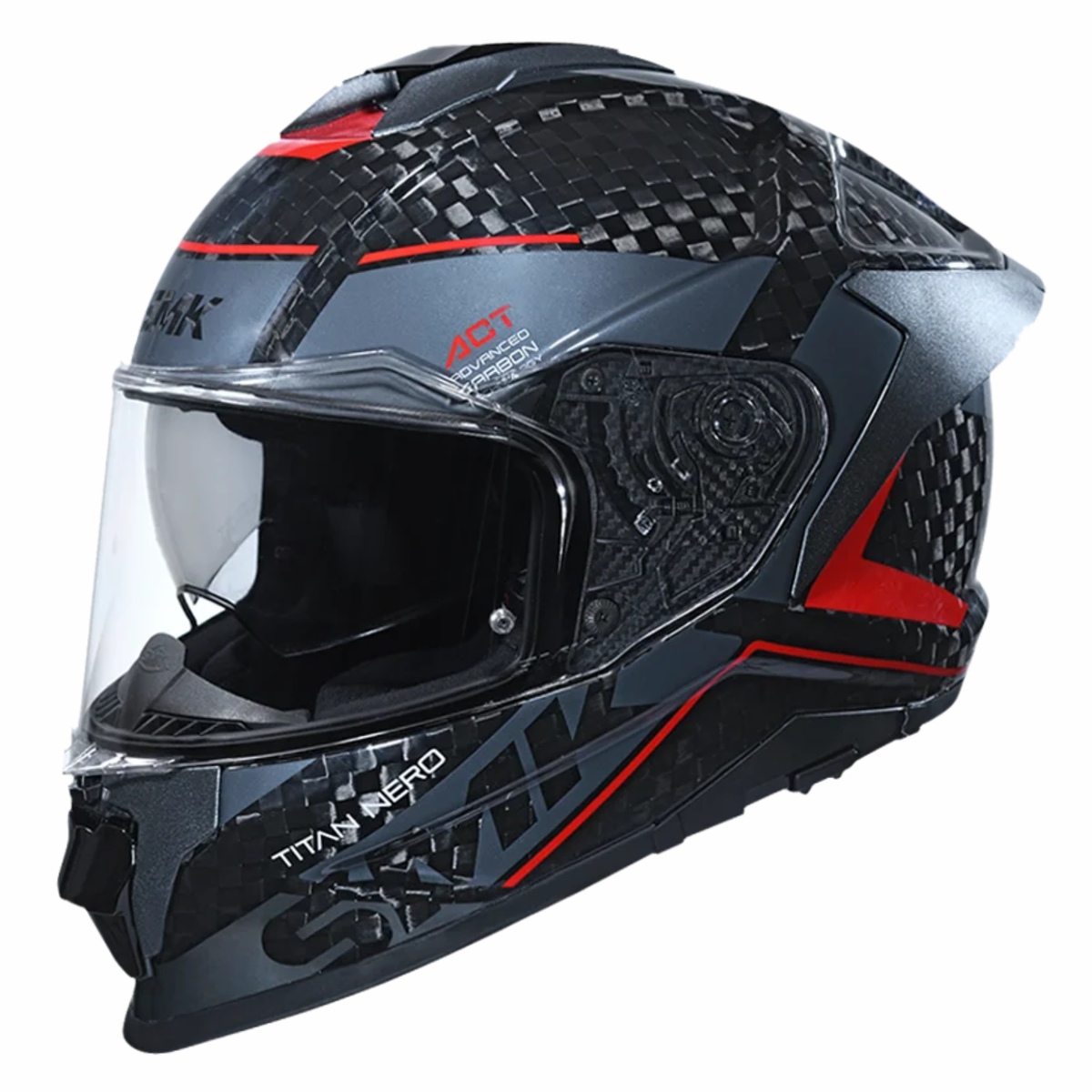 SMK Titan Carbon Nero GL263 Carbon Grey Red Helmet - SMK