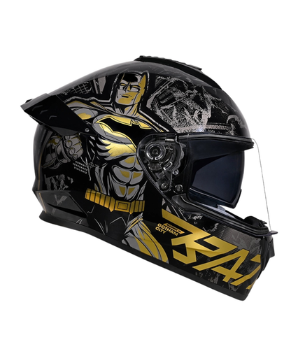 Studds Drifter Batman Edition Graphics Metallic Foil Helmet - Gloss Black Gold Grey N4