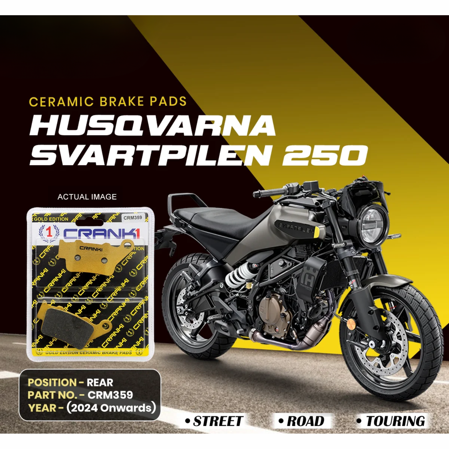 Crank1 Ceramic Brake Pads for Husqvarna Svartpilen 250 (2024 Onwards)