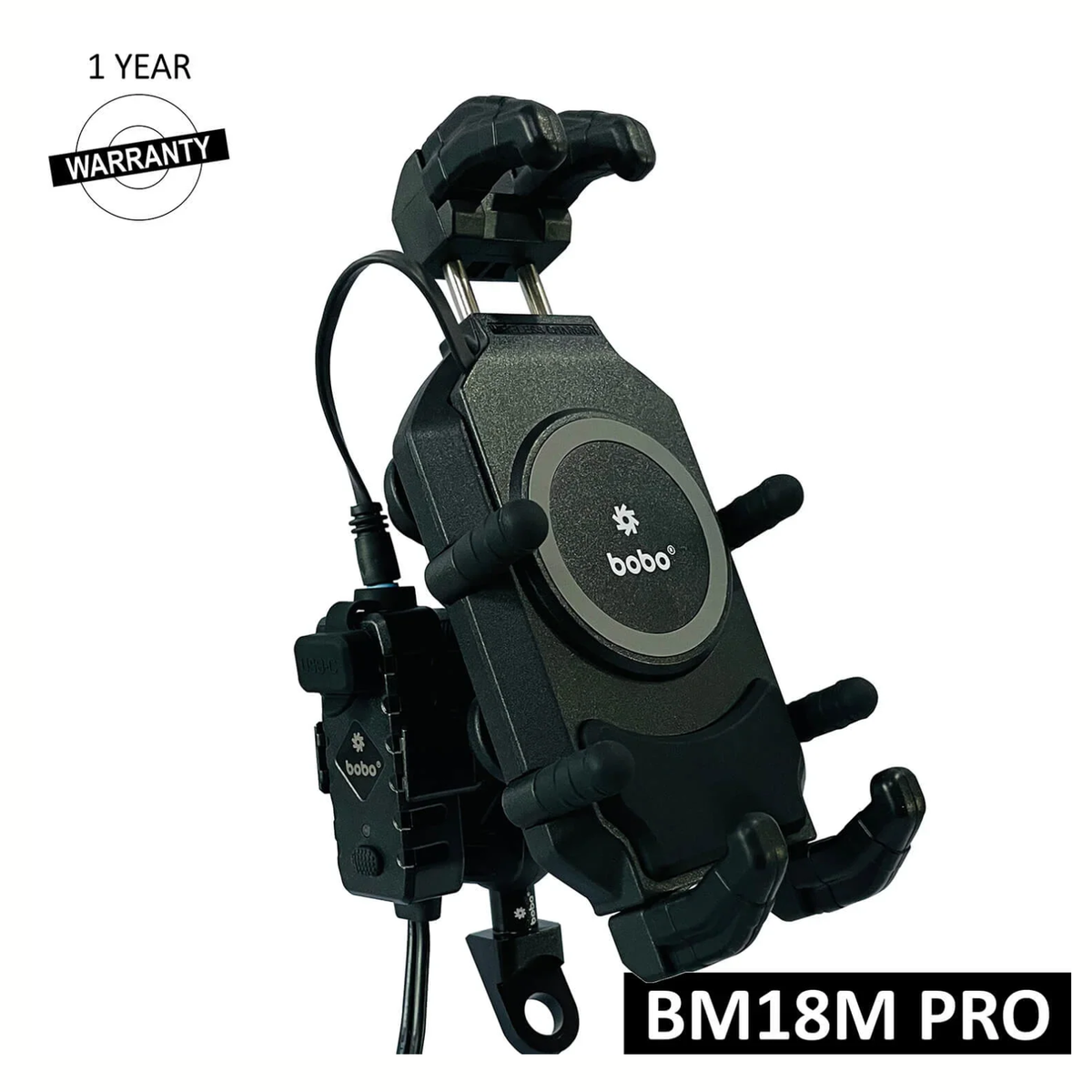 BOBO BM18M Pro Bike Mirror Mount Anti-Vibration with Fast 15W Wireless Charger & USB-C Charging Module - BOBO