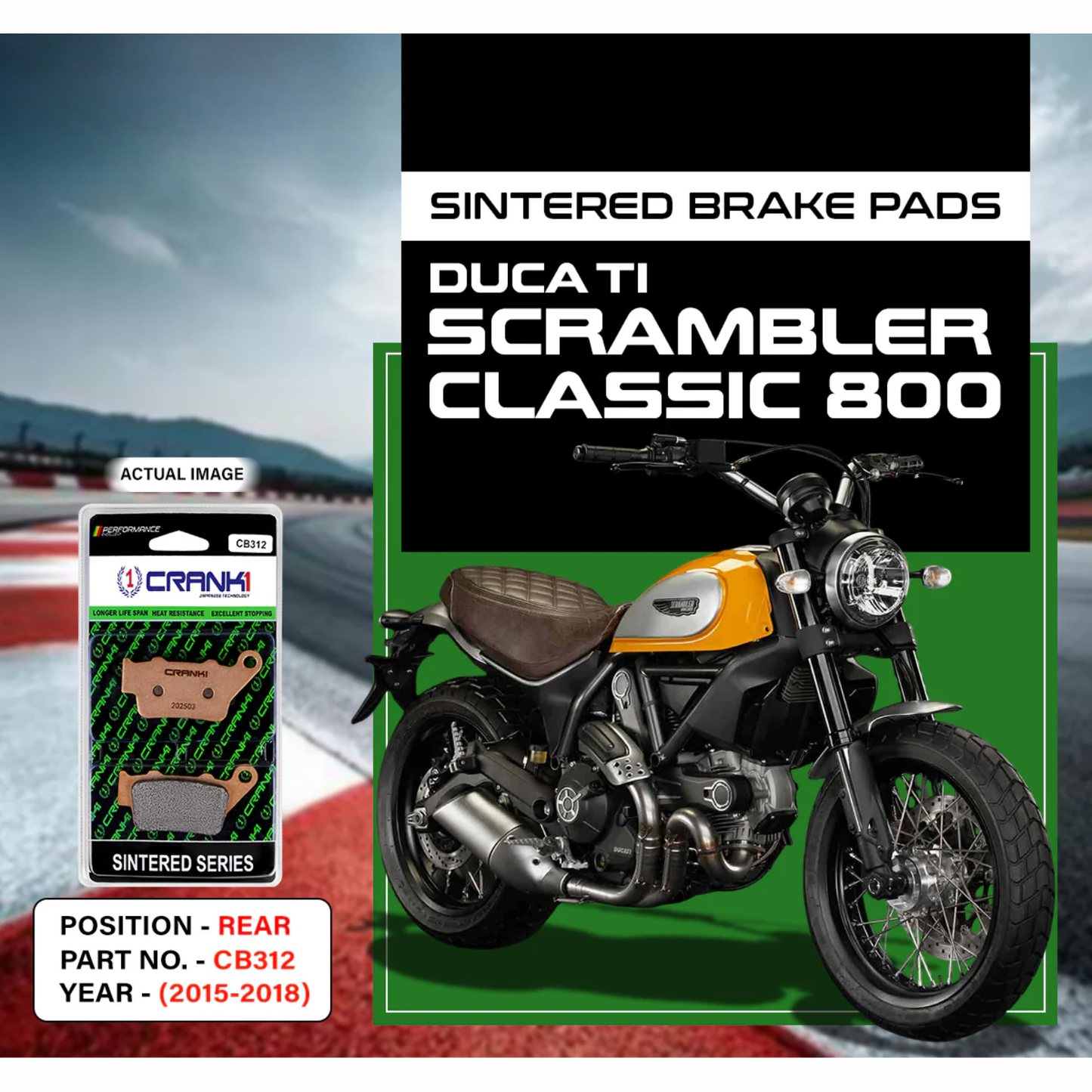Crank1 Fully Sintered H2 Series Brake Pads for Ducati Scrambler Classic 800 (2015-2018)