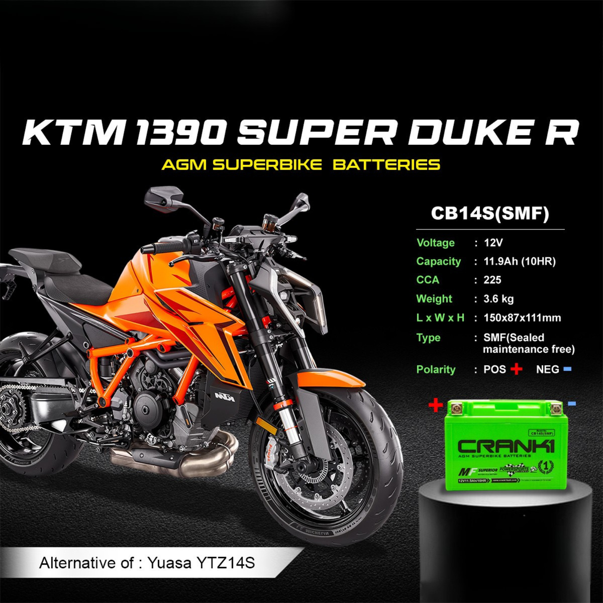 Crank1 KTM 1390 Super Duke R (2024 Onwards) Battery - CB14S - Crank 1