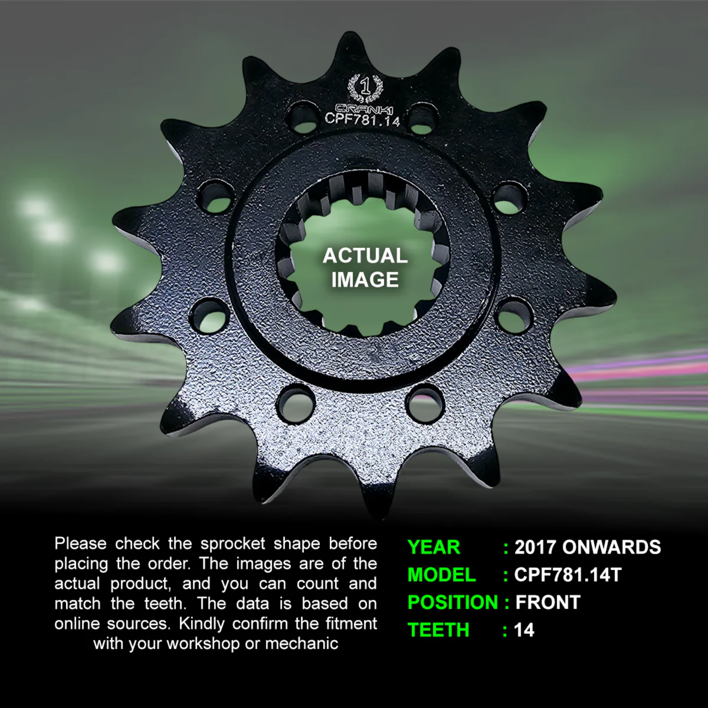 Crank1 Performance Motorcycle Sprocket Benelli TRK 502 (2017 Onwards) Pitch 525 - Black - CPF781.14T
