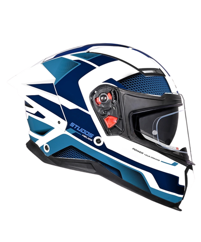 Studds Helios D1 Asphalt Decor Graphics Helmet - Gloss White Blue N1