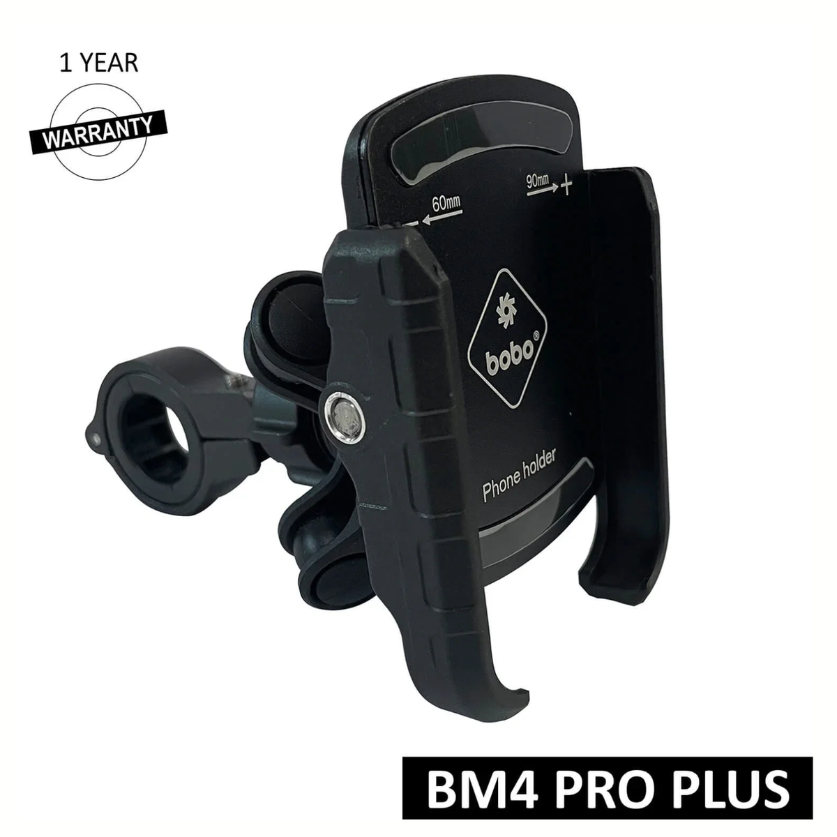 BOBO BM4 PRO PLUS Jaw-Grip Bike Phone Holder with PRO PLUS Vibration Damper Motorcycle Mobile Mount - Black - BOBO