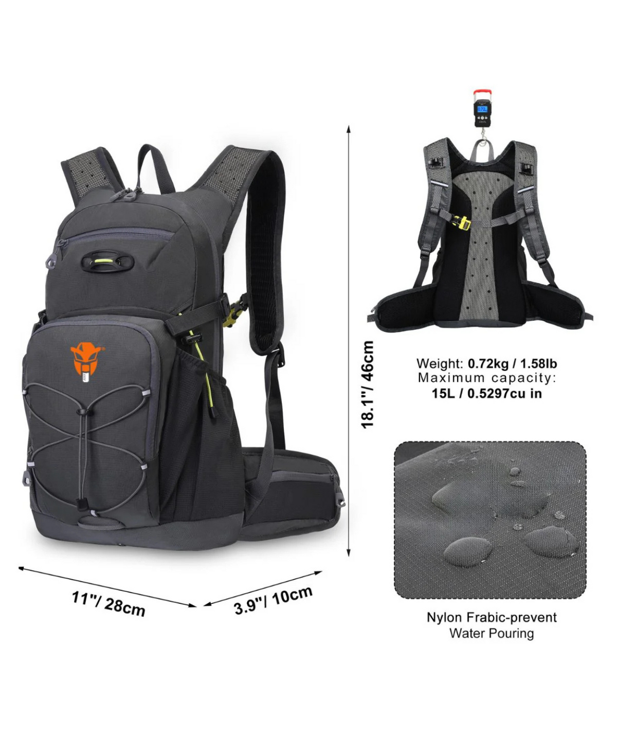 Mototech Stealth Pro Hydration Backpack - 15L + 2L Hydration Bladder Combo - Charcoal Grey - Mototech