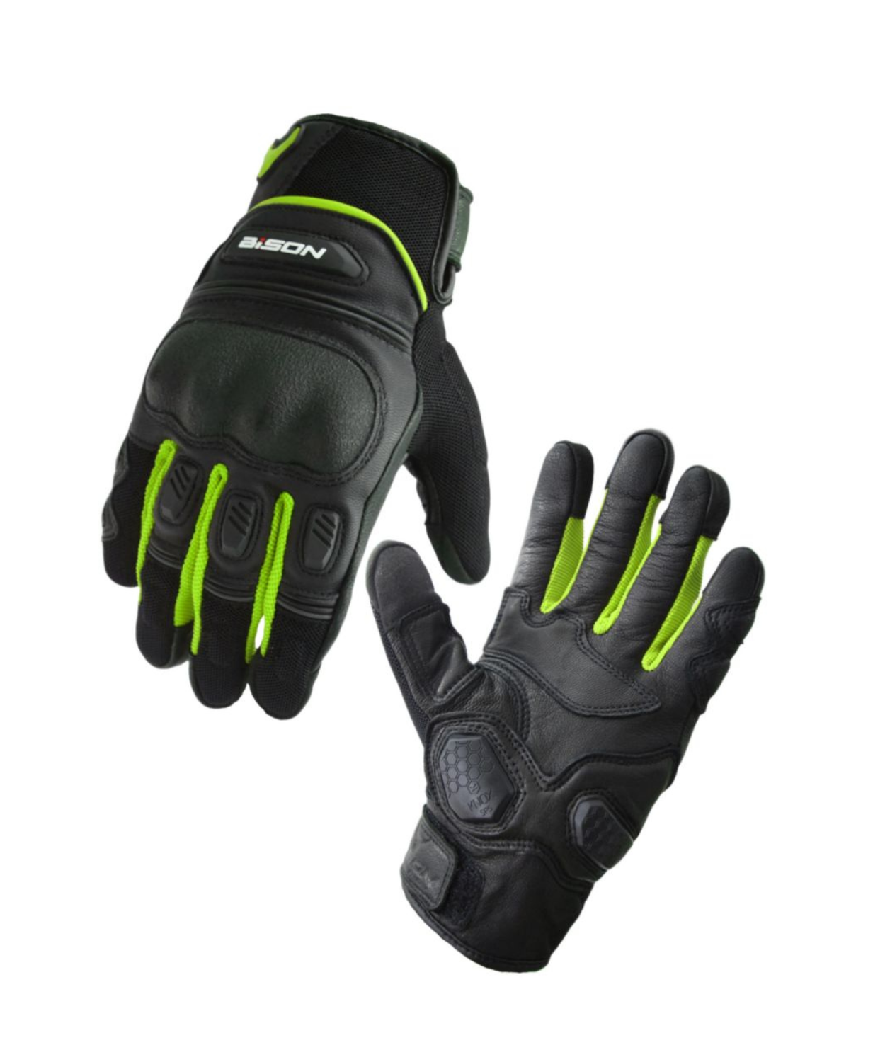 Bison ProGear Air Pro Riding Gloves - Black Hi-Viz Green