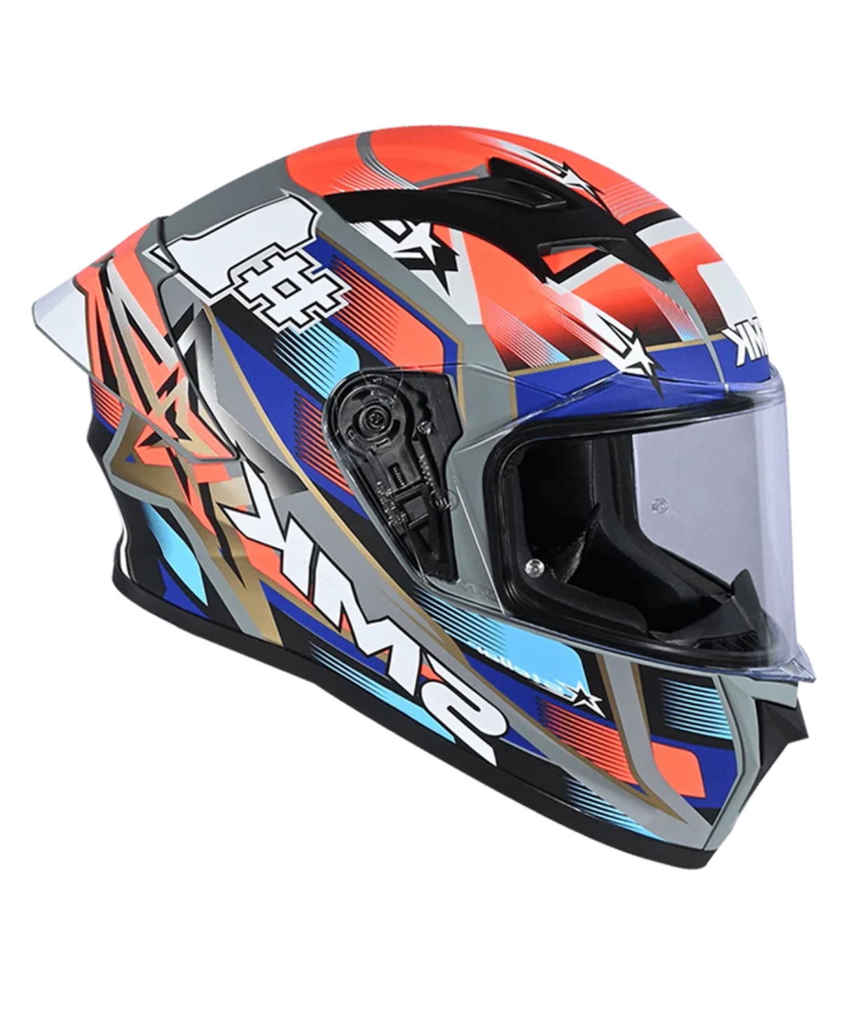 SMK Stellar Uno GRPS MA657 Full Face Helmet - Matt Red Grey Blue - SMK