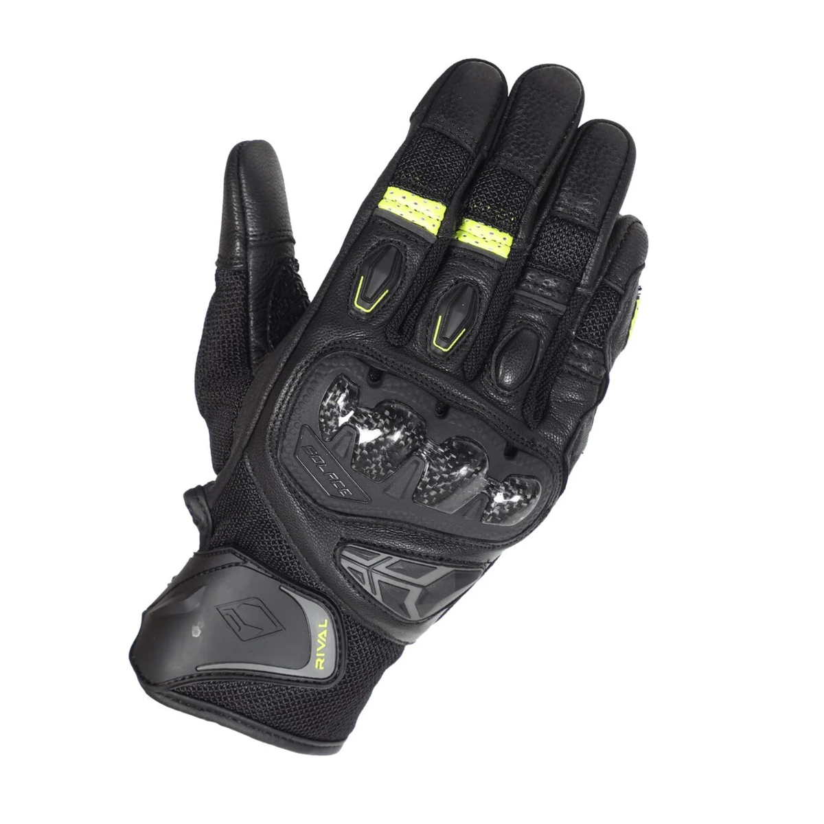 Solace Rival Carbon CE Motorcycle Riding Gloves - Neon - Solace