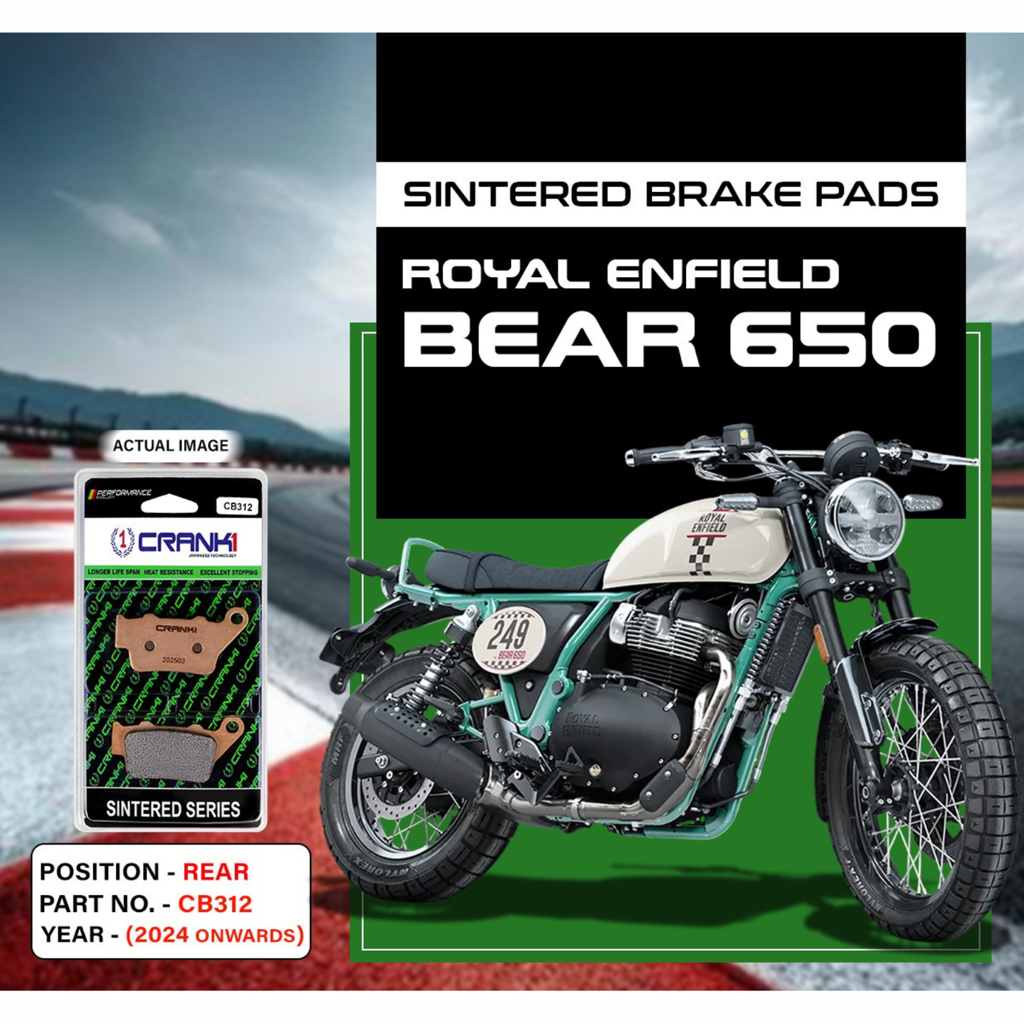 Crank1 Fully Sintered H2 Series Brake Pads for Royal Enfield Bear 650 (2024 Onwards)