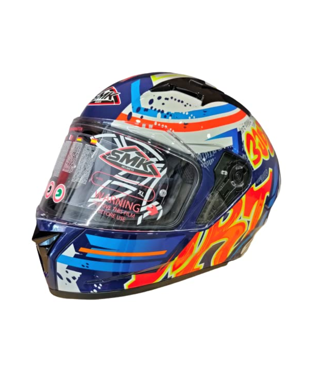 SMK Stellar Graffiti Blue Red Orange Gloss (GL537) Helmet - SMK