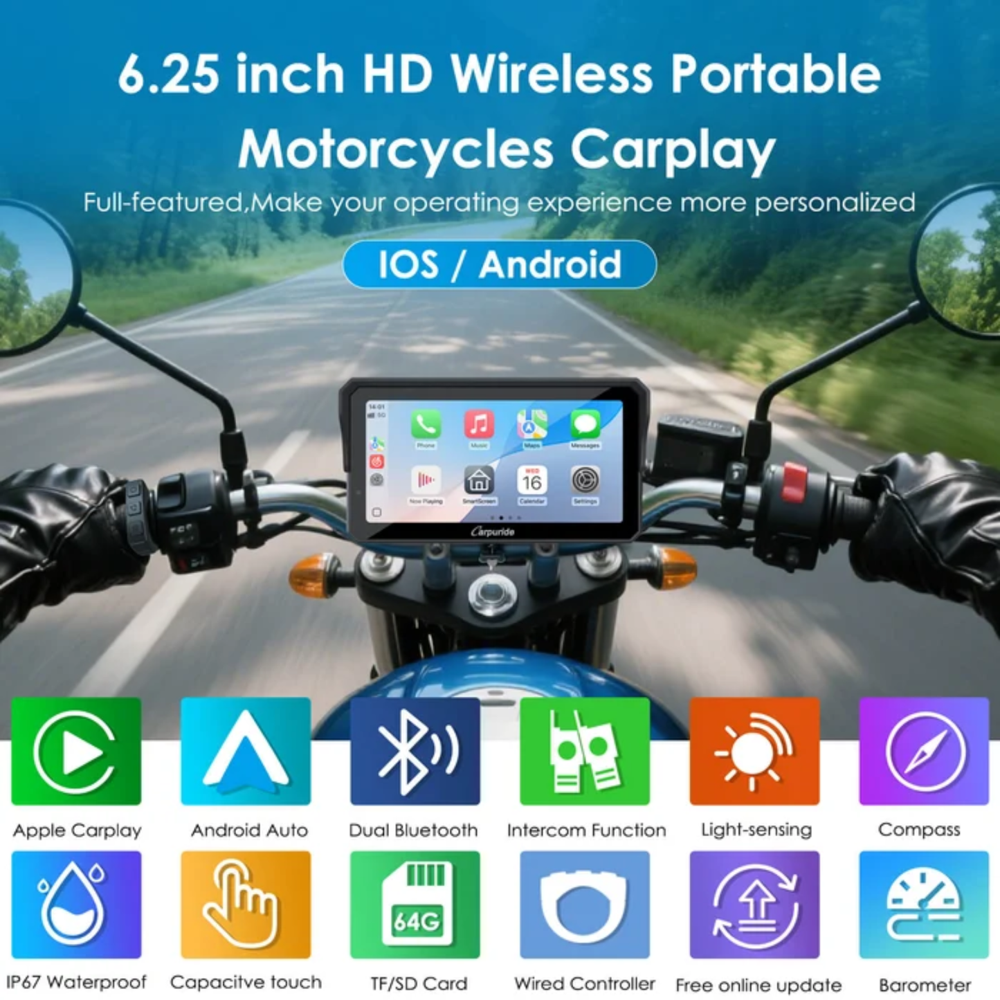 Carpuride W602S Pro 6-Inch Motorcycle CarPlay