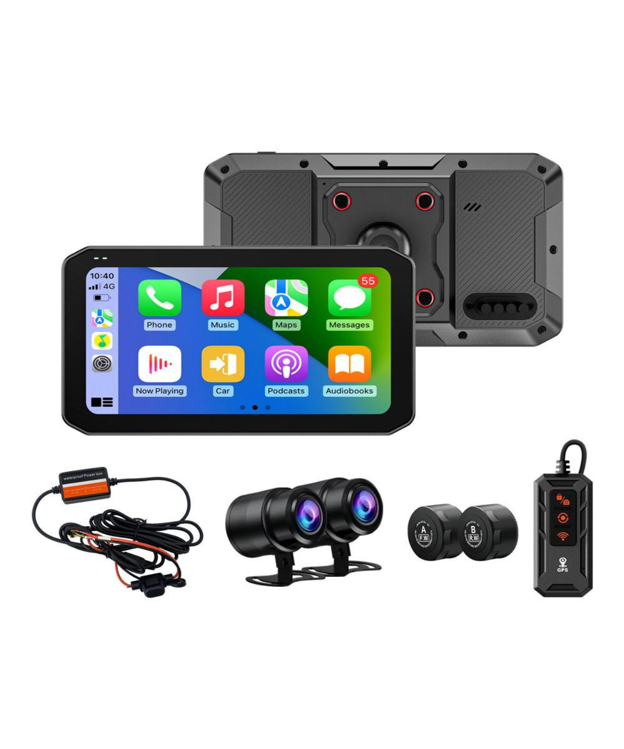 AR Moto Motorcycle GPS CarPlay Android Auto 6.2 inch Screen with Dual Dash Cam, TPMS, Remote
