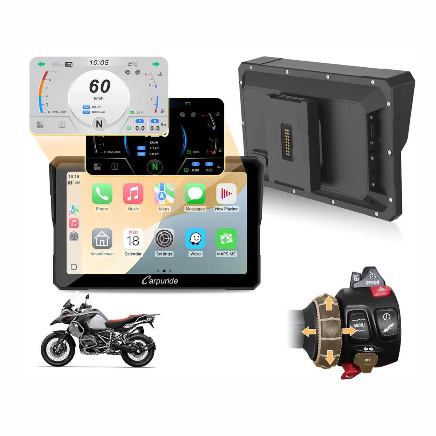 Carpuride W702BS BMW Motorcycle CarPlay with OEM Controller Integration