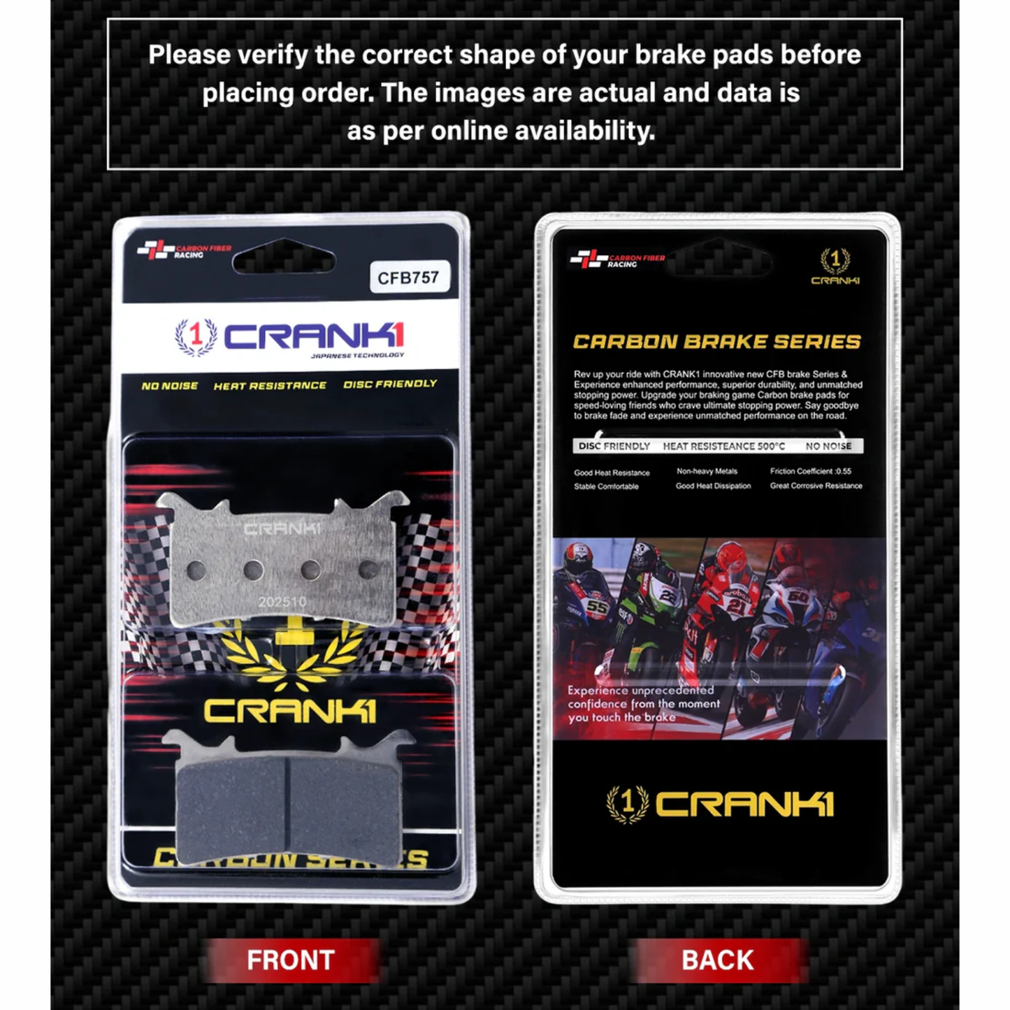 Crank1 Carbon Brake Pads for BMW S1000 RR (2022-2026)