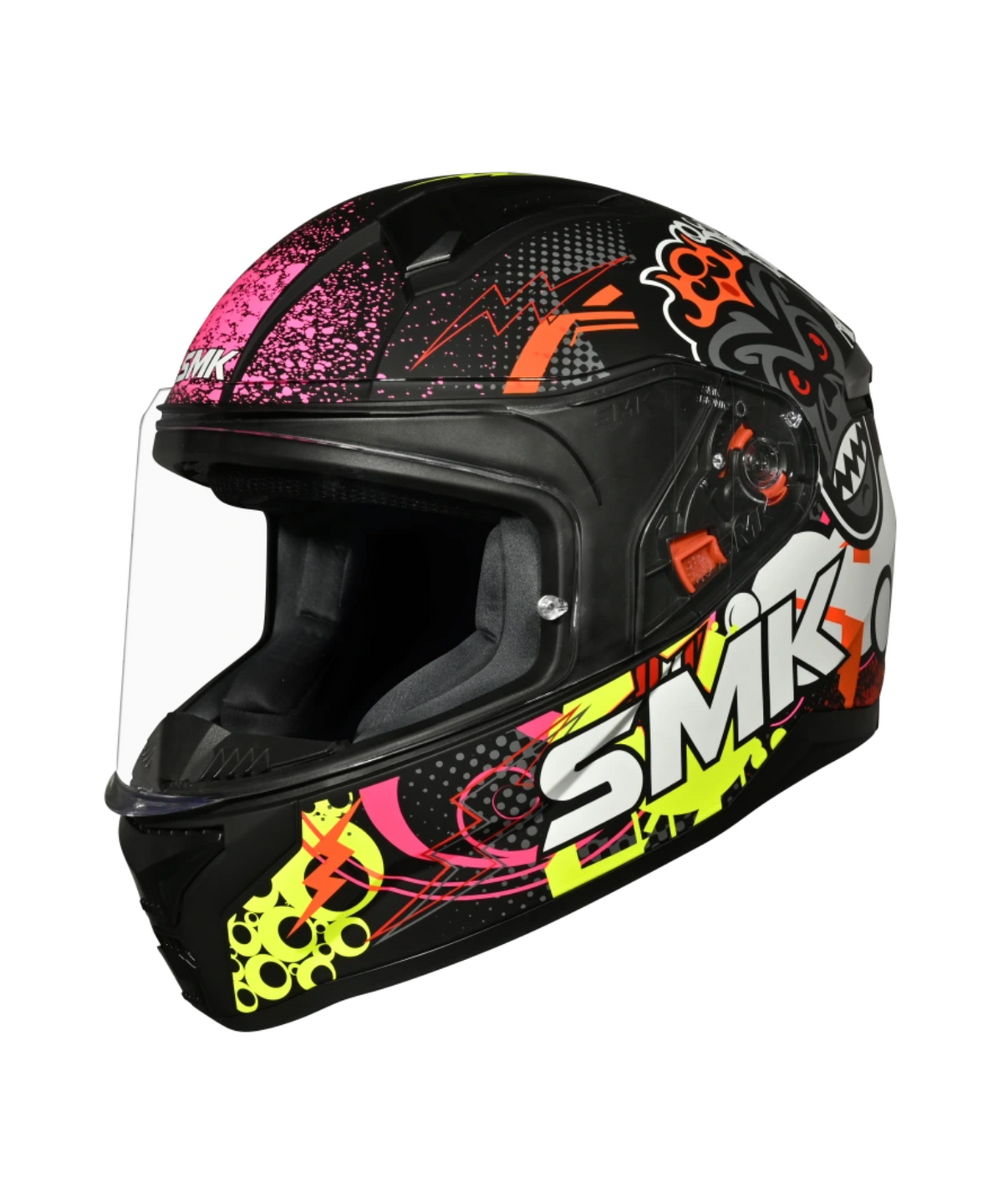 SMK Bionic Youth Chimpz MA267 Helmet - Matt Black Yellow Pink - SMK