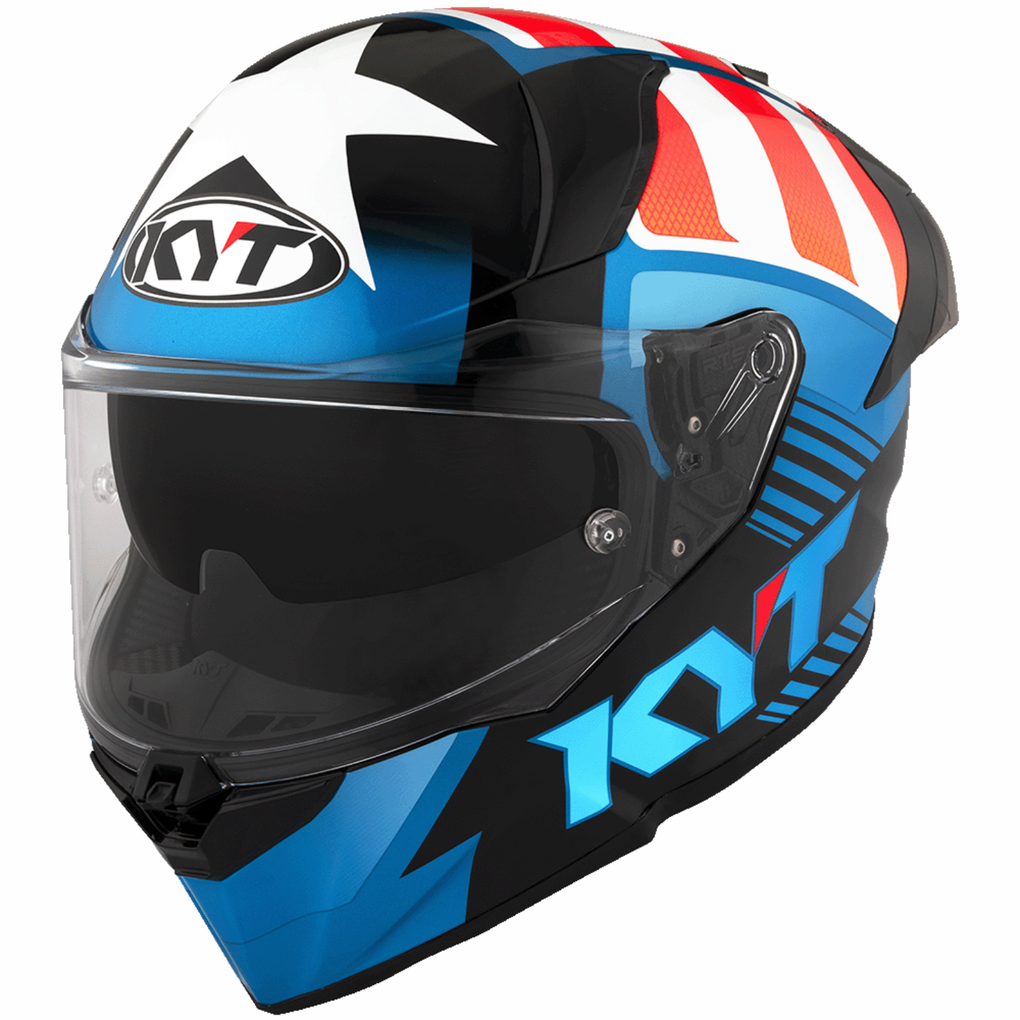 KYT R2R Pro Straight Helmet - Gloss Blue Orange White
