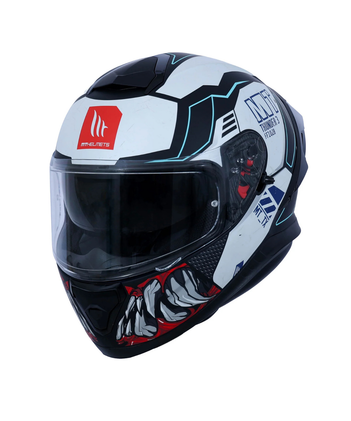 MT Thunder 3 SV Pro T-X A7 Helmet - Gloss White Black Red - MT Helmets
