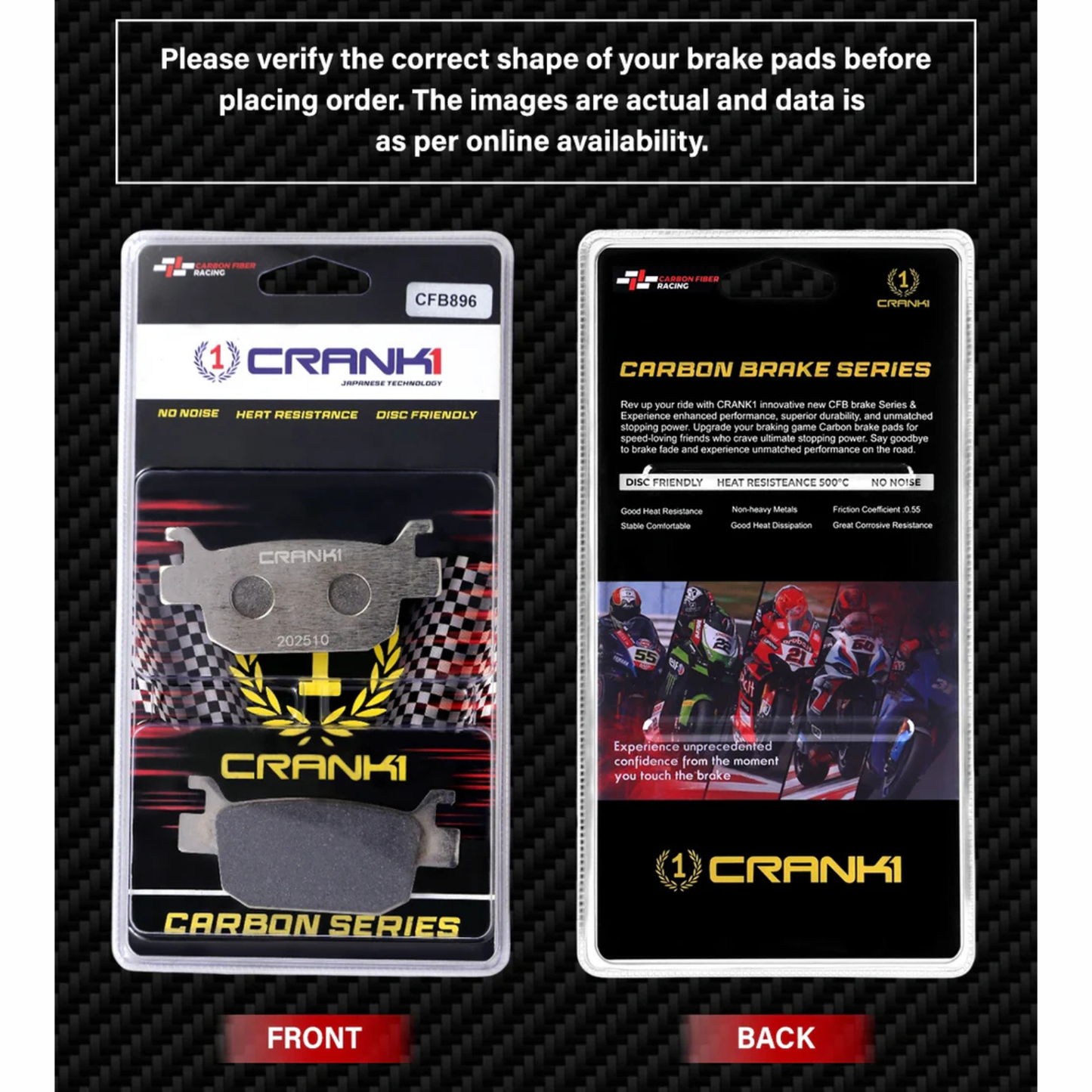 Crank1 Carbon Brake Pads for Benelli TRK 502 X (2022-2023)