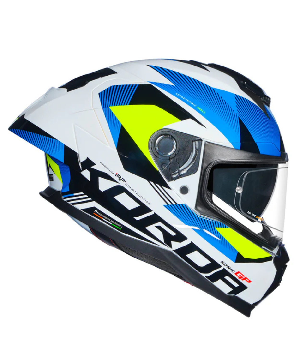Korda Sonic GP Brave Helmet - Gloss White Blue & Fluorescent Yellow