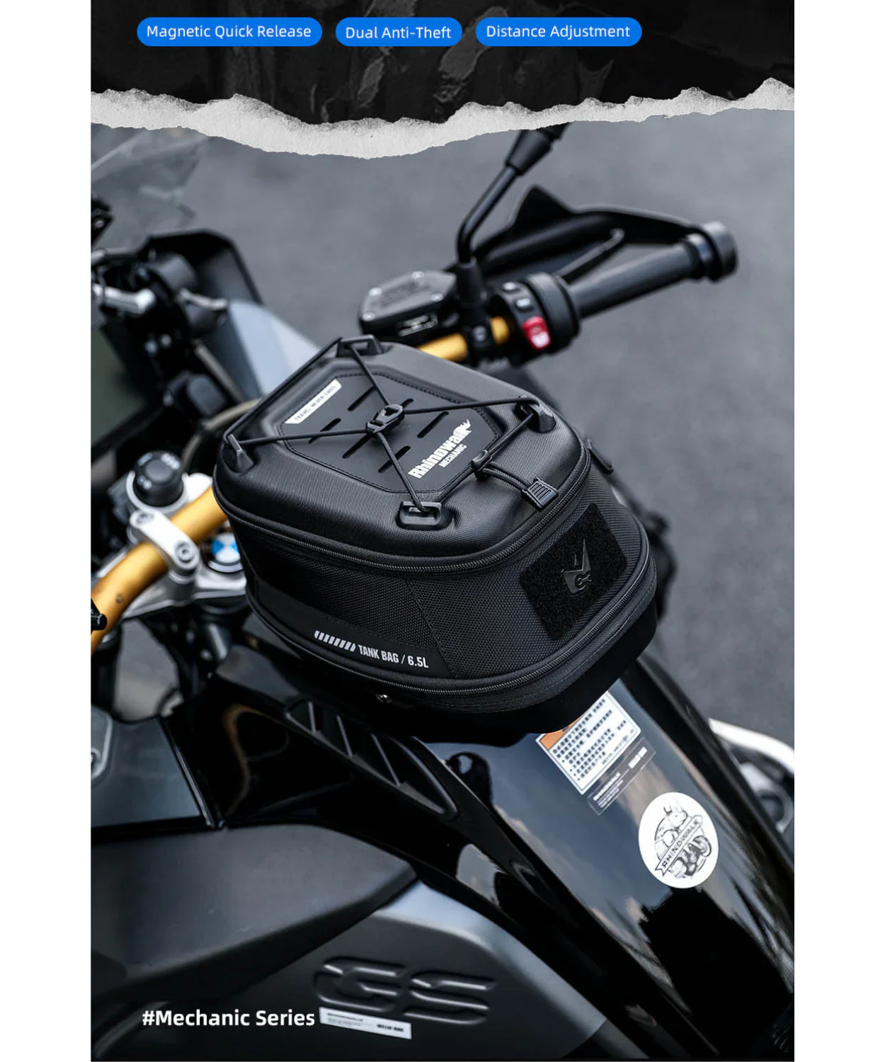 Rhinowalk Mechanic Series X Magnetic Tanklock Bag 5.6L - Black - MJX2011BK (Tanklock Ring Sold Separately)