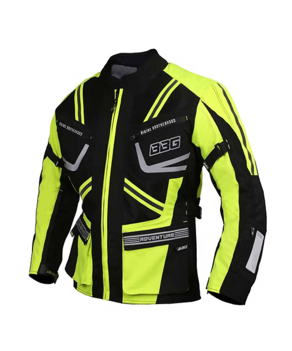 BBG Indiana Adventure Riding Jacket with Chest Guard without Liner - Neon