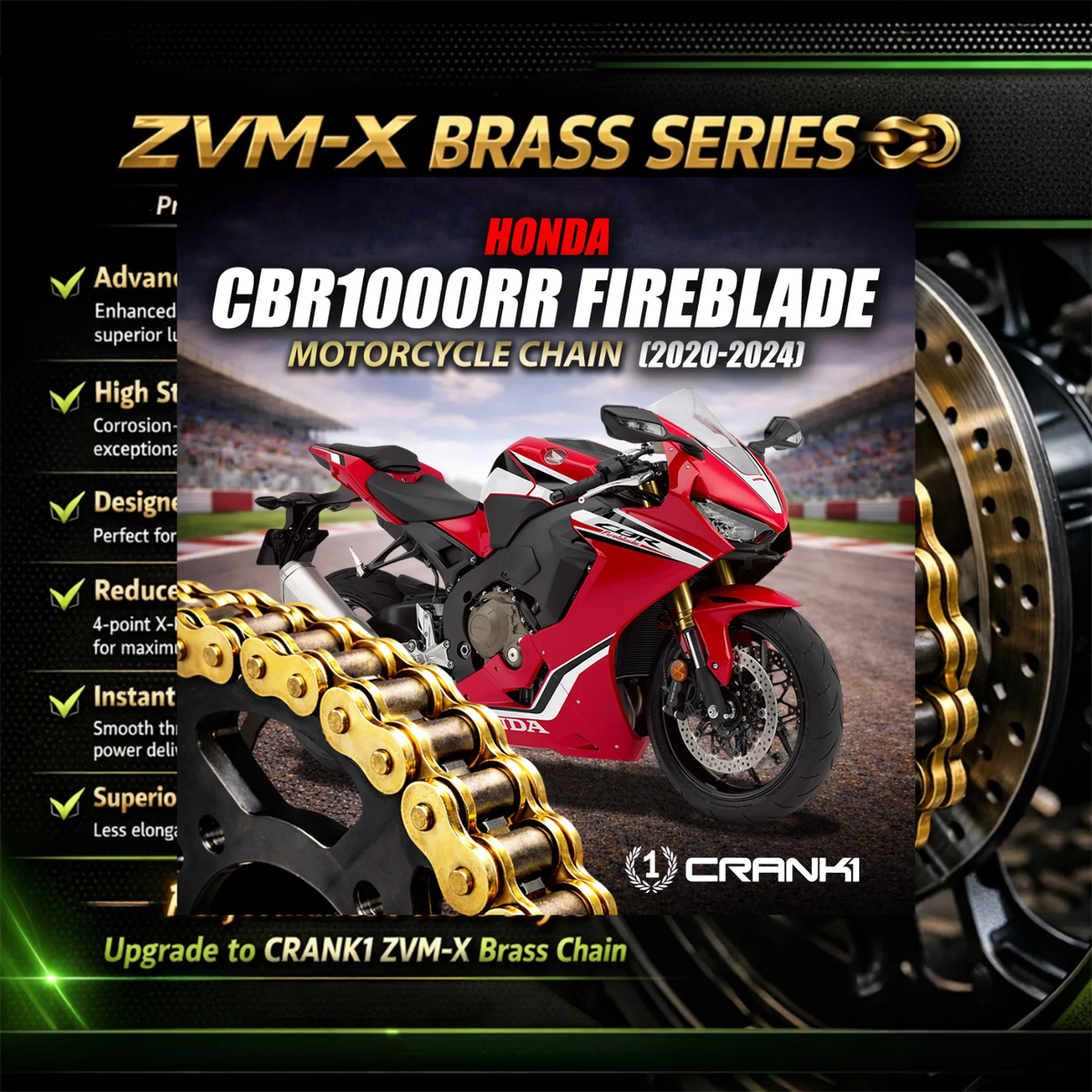 Crank1 Honda CBR 1000RR Fireblade (2020-2024) 530 Pitch ZVM-X 118L Chain - Gold