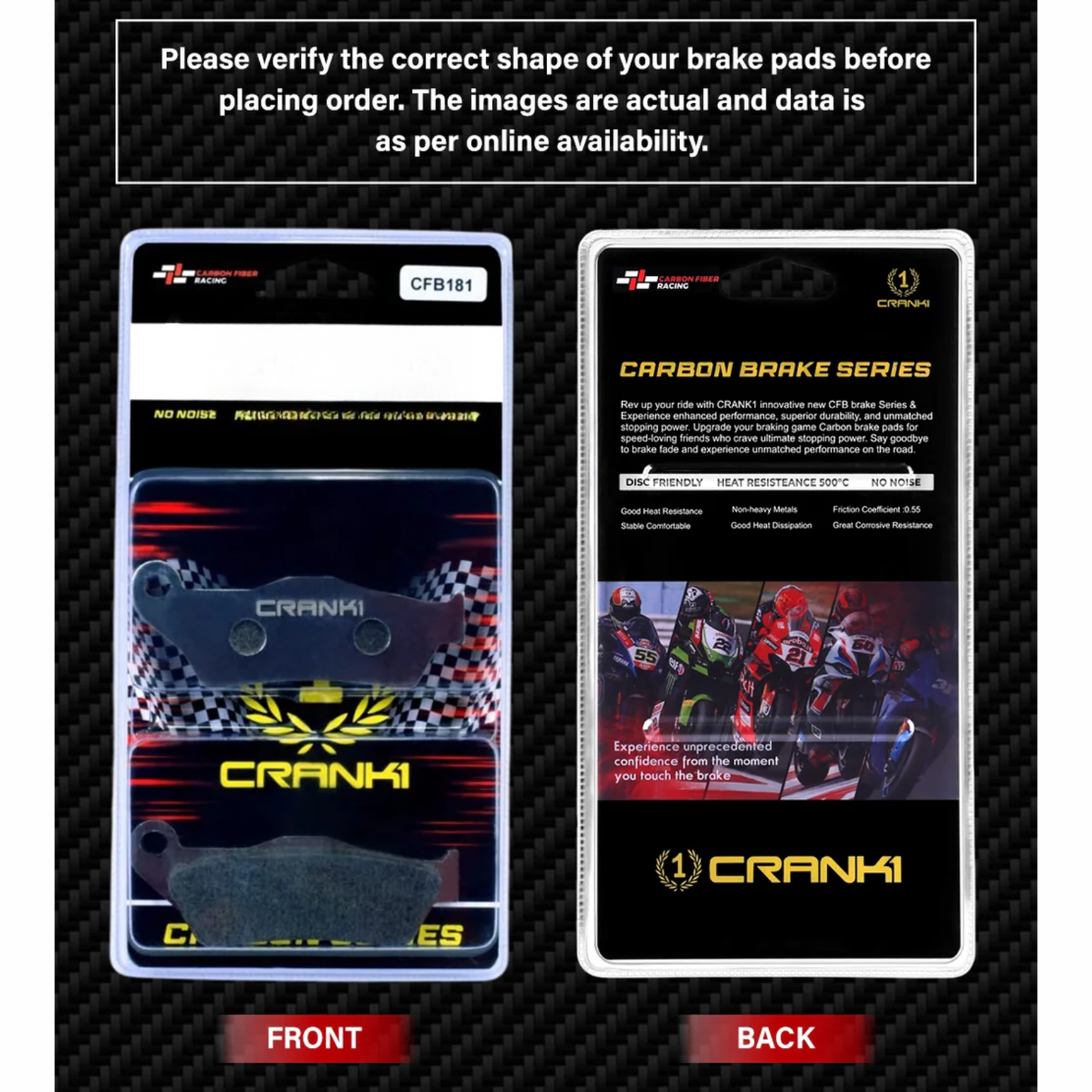 Crank1 Carbon Brake Pads for Yamaha R15 V4 (2022)
