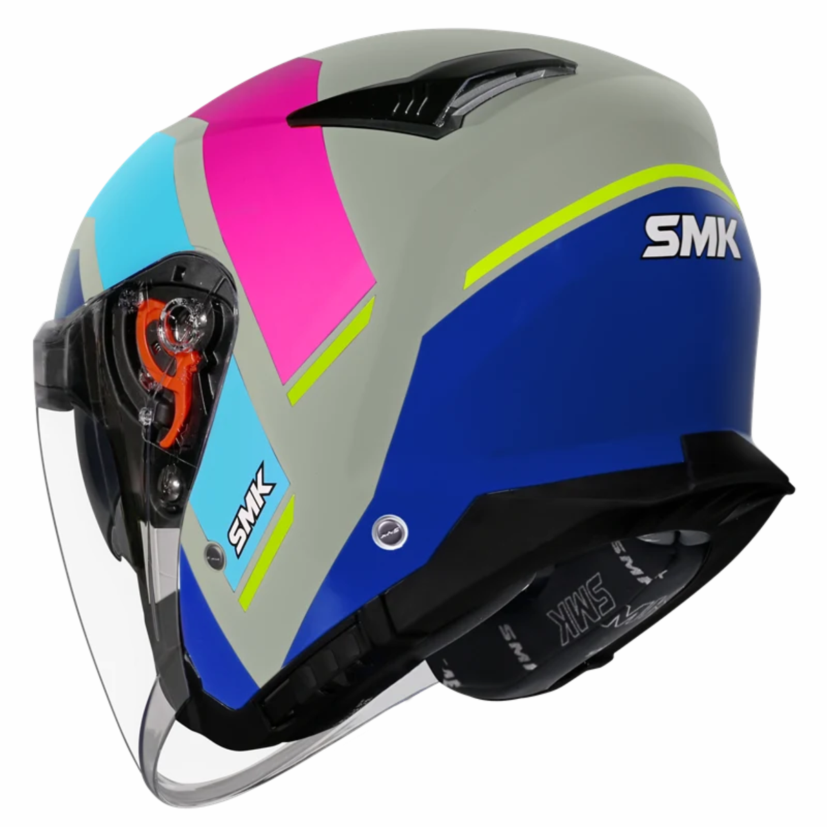 SMK GTJ Rover GRPS GL659 Half Face Helmet - Gloss Grey Blue Pink - SMK