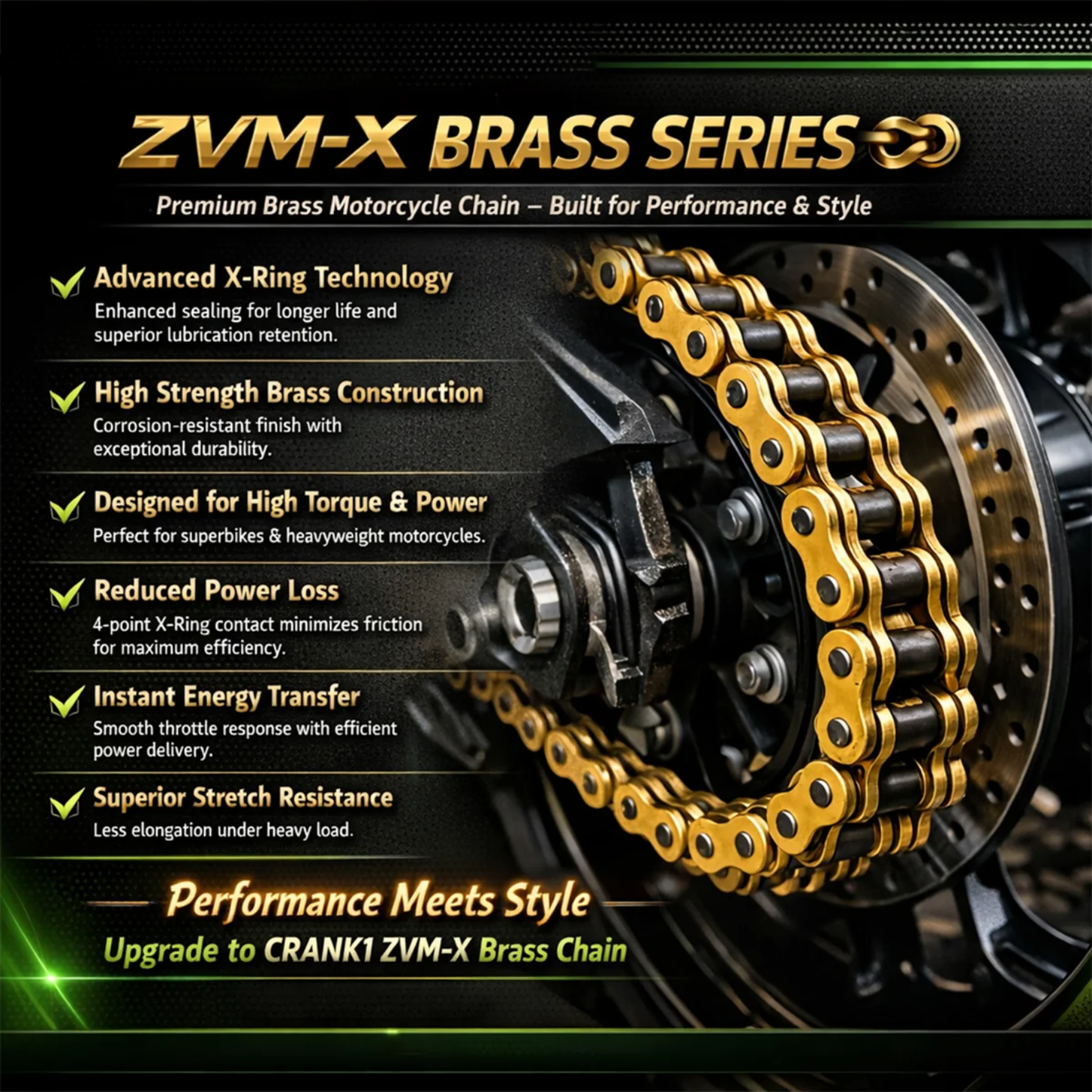 Crank1 Kawasaki KX 450F (2016-2021) 520 Pitch ZVM-X 114L Chain - Gold
