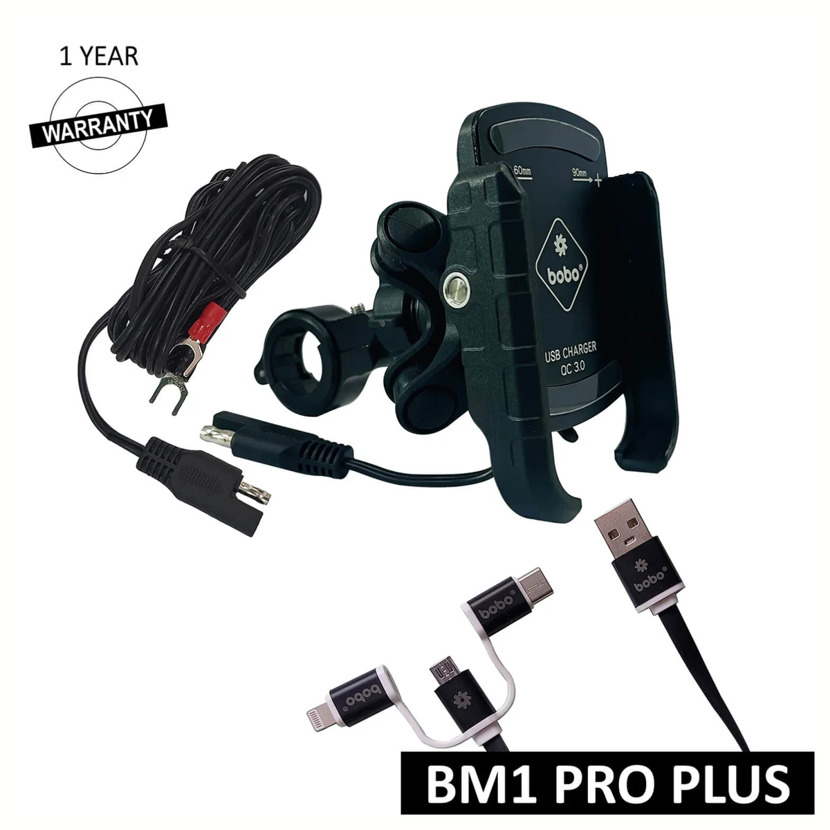 BOBO BM1 Pro Pluse Bike Phone Holder Jaw-Grip with Vibration Damper and Fast USB 3.0 Charger and SAE Connector & Fast