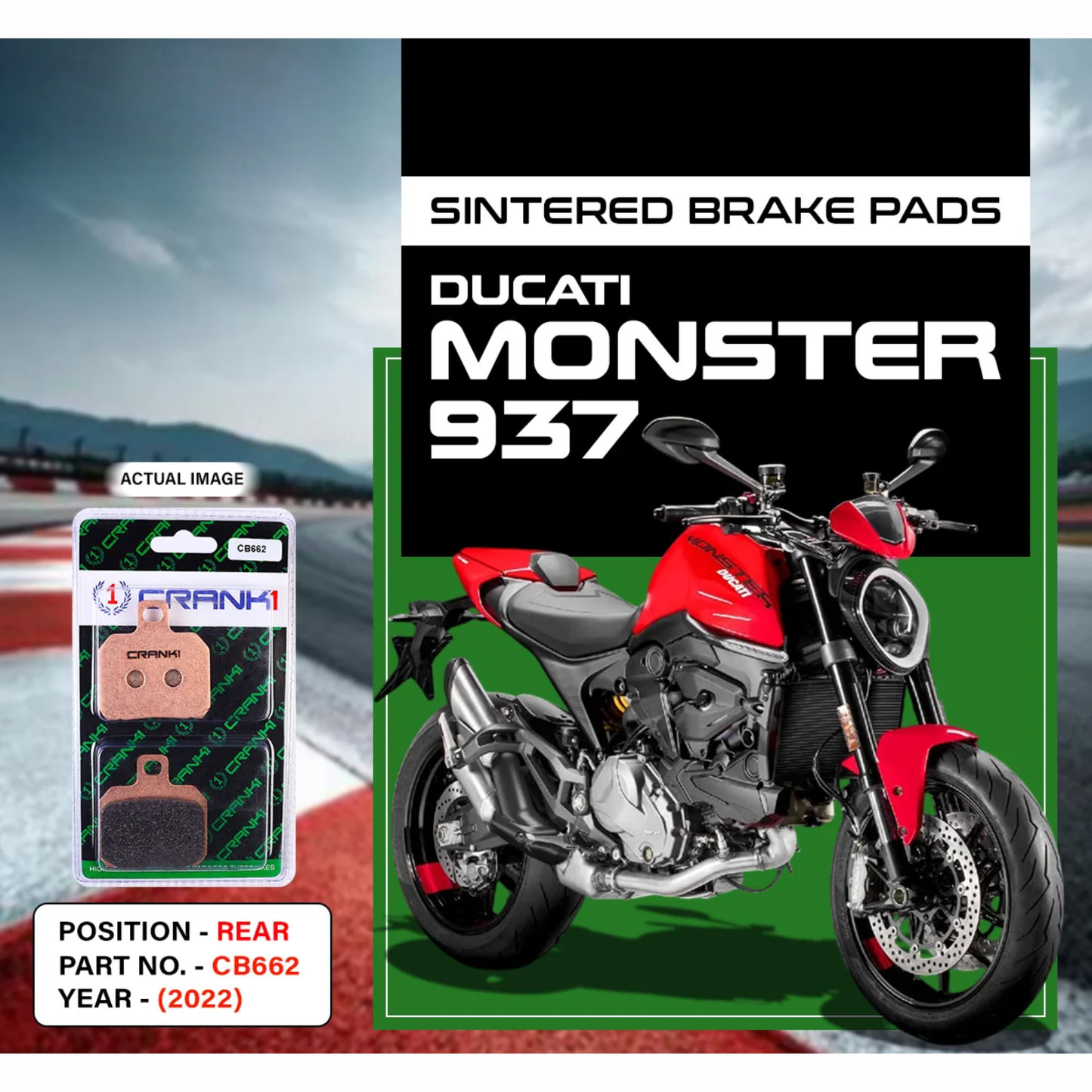 Crank1 Fully Sintered H2 Series Brake Pads for Ducati Monster 937 (2022)