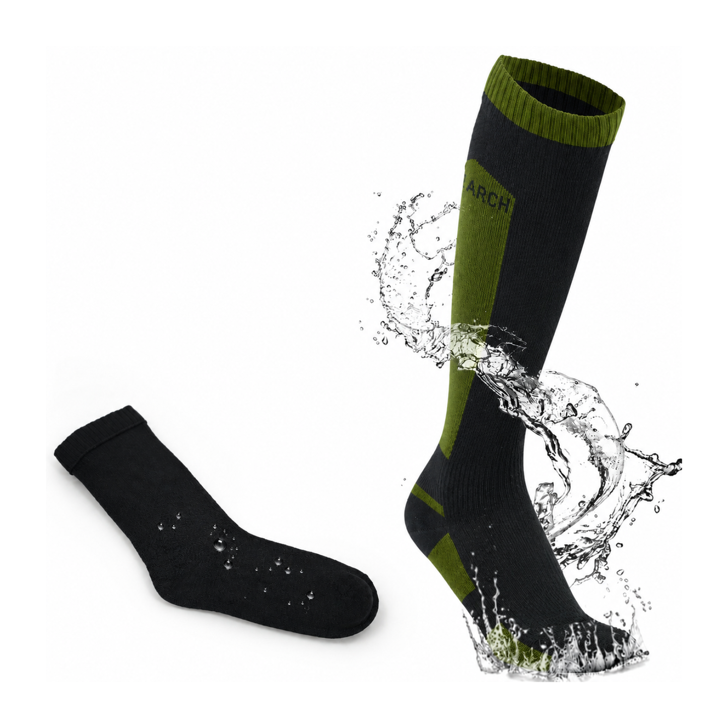 Moto Arch Knee High Waterproof and Winter Socks - Army Green