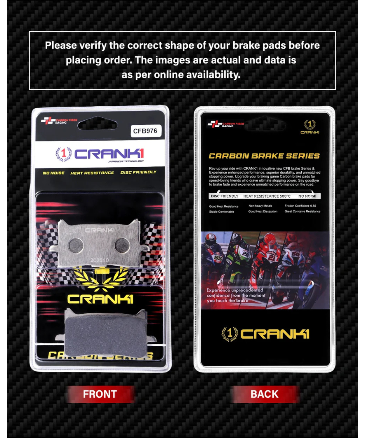 Crank1 Carbon Brake Pads for Honda CB300R (2018 - 2021)