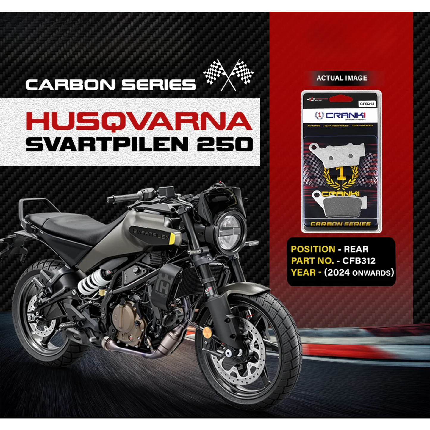Crank1 Carbon Brake Pads for Husqvarna Svartpilen 250 (2024 Onwards)