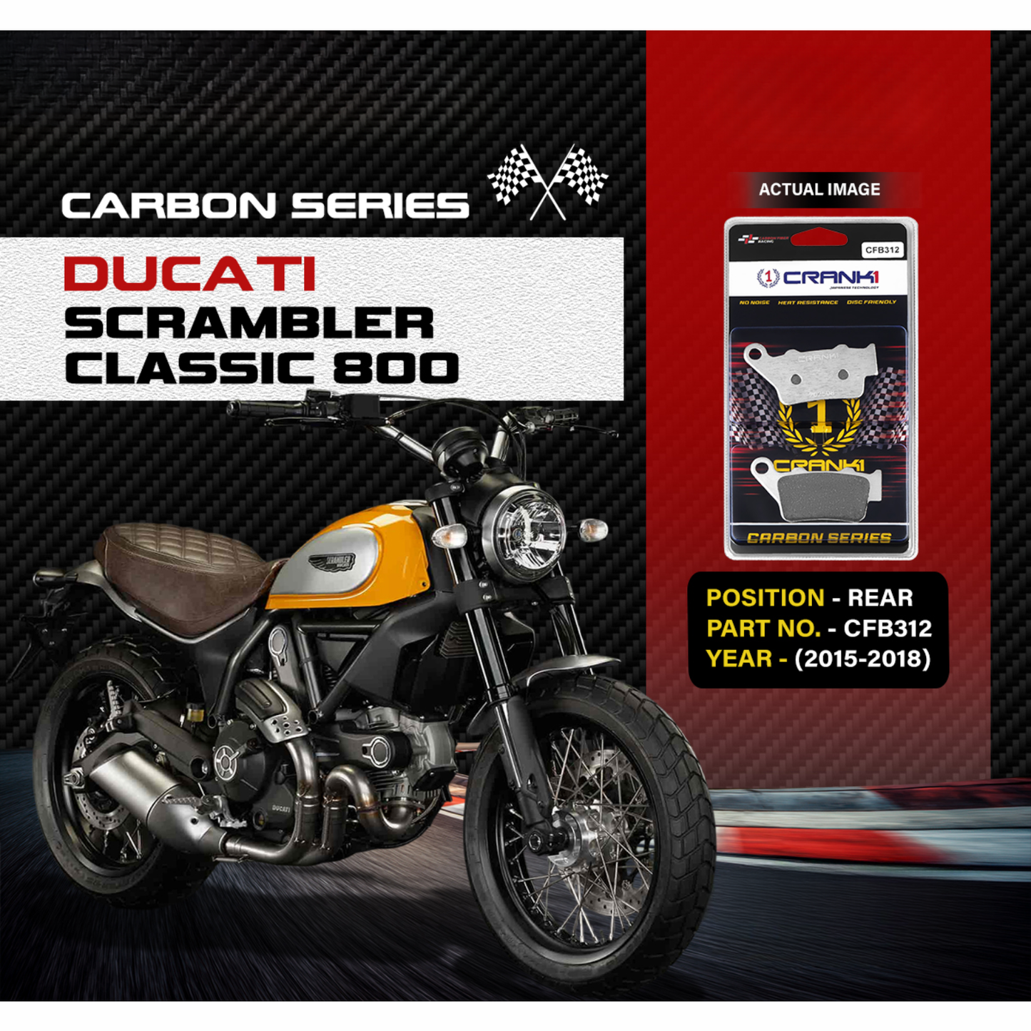 Crank1 Carbon Brake Pads for Ducati Scrambler Classic 800 (2015-2018)