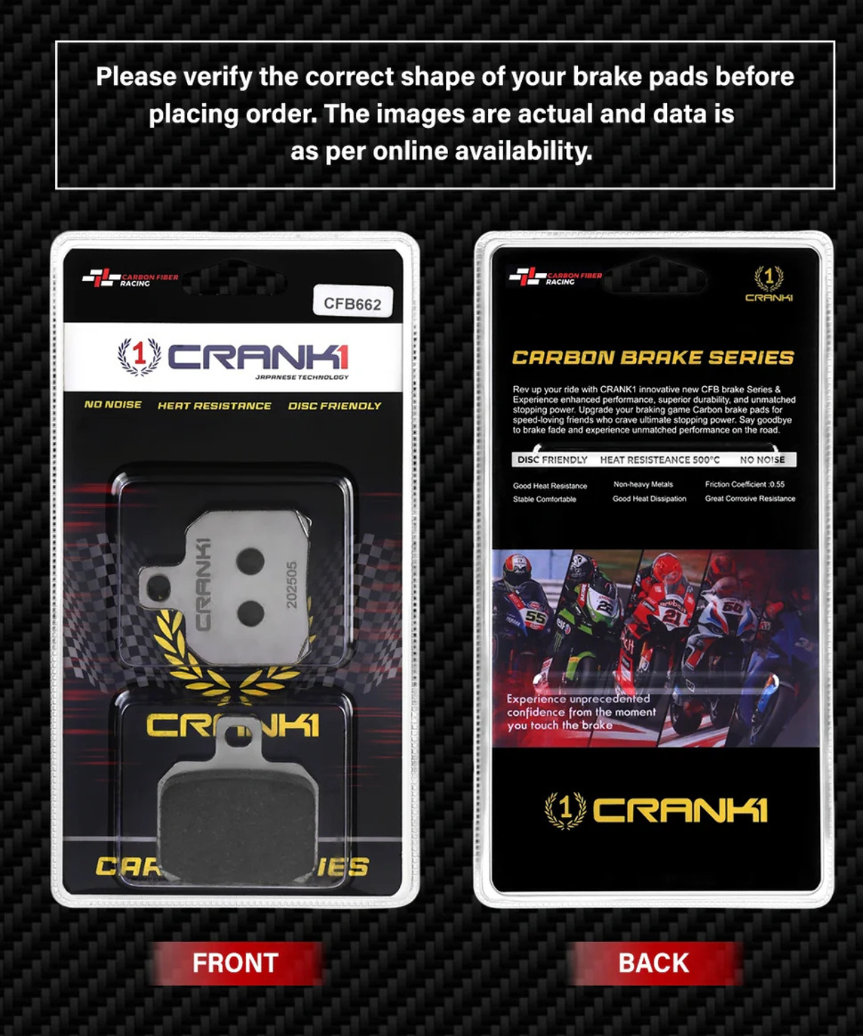 Crank1 Carbon Brake Pads for Benelli TNT 600i (2014 onwards) 2 Sets