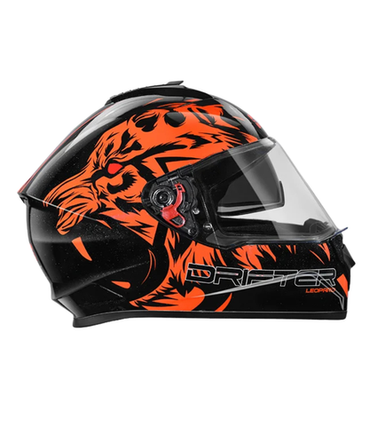 Studds Drifter D2 Leopard Decor Graphics Helmet - Gloss Black Orange N10
